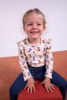 Kız Bebek Çiçekli Regular Fit Bisiklet Yaka Fitilli Kaşkorse Uzun Kollu Tişört