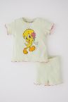 Kız Bebek Looney Tunes Lisanslı Regular Fit Kaşkorse Kısa Kollu Tişört Şort Takım