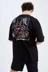 Defacto Fit Oversize Fit Bisiklet Yaka Sırt Baskılı Tişört