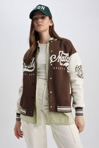 Oversize Fit College Collar Bomber Jacket