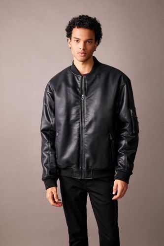 Oversize Fit Faux Leather Bomber Jacket