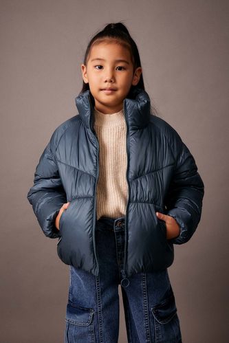Girl Water Repellent Stand-up Collar Puffer Jacket