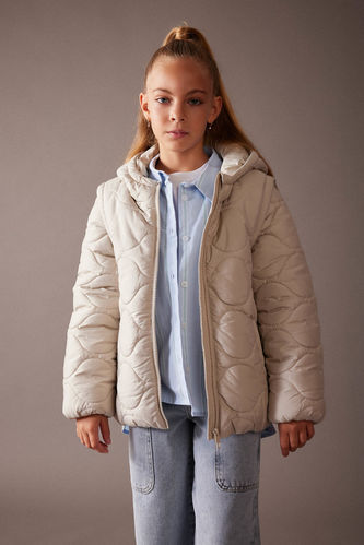Girl Waterproof  Removable Sleeve Fleece Lined Puffer Jacket