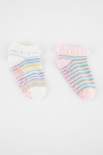 Kız Bebek Kaydırmaz Taban 2'li Pamuklu Patik Çorap