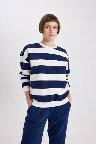 Relax Fit Striped Long Sleeve Sweatshirt