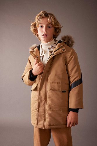 Boy Waterproof Removable Fur Hooded Plush Lining Jacket