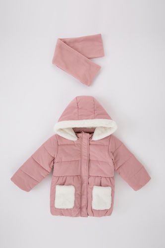 Baby Girl Hooded Plush Puffer Jacket