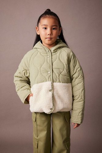 Girl Hooded Fleece Lined Quilted Jacket