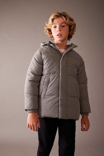 Boy Water Repellent Hooded Plush Lining Puffer Jacket