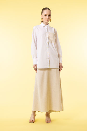 A Cut Linen Blend Long Skirt
