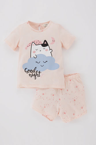 Kız Bebek Yıldız Desenli Kısa Kollu Penye 2'li Pijama Takımı