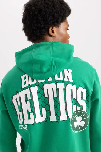 DeFactoFit NBA Boston Celtics Standart Fit Kapüşonlu Kalın Sweatshirt