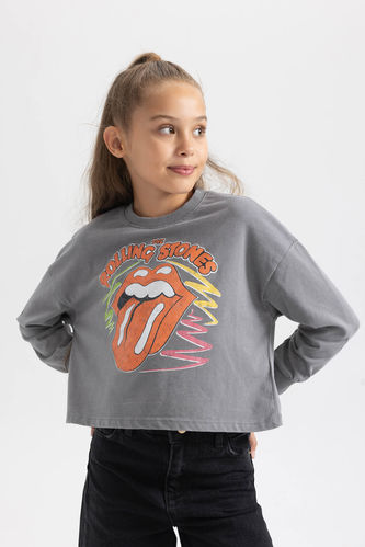 Kız Çocuk Rolling Stones Relax Fit Bisiklet Yaka Uzun Kollu Tişört