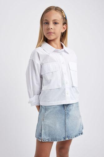 Kız Çocuk Crop Poplin Uzun Kollu Gömlek