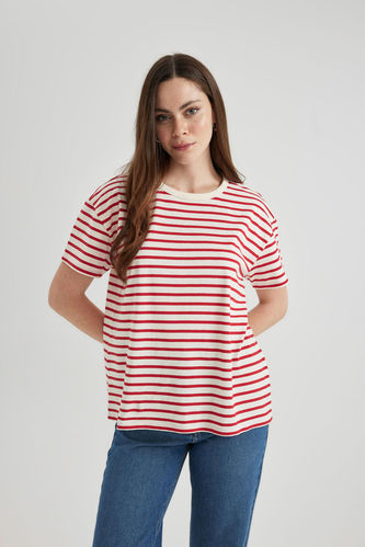 Oversize Fit Crew Neck Striped T-Shirt