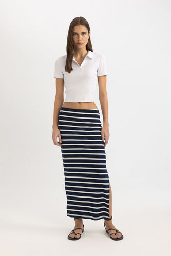 Pencil Striped Camisole Normal Waist Midi Knitted Skirt