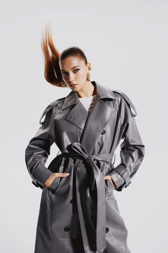 Relax Fit Faux Leather Trenchcoat