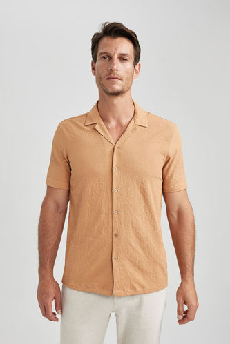 Рубашка с коротким рукавом приталенного кроя с коротким рукавом Seersucker для мужчин