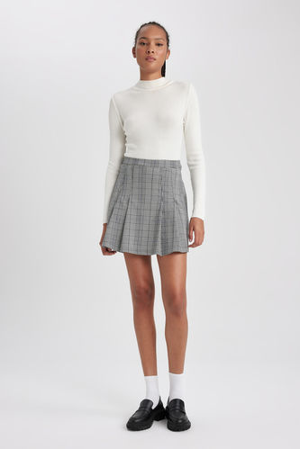 Pleat Plaid Mini Skirt