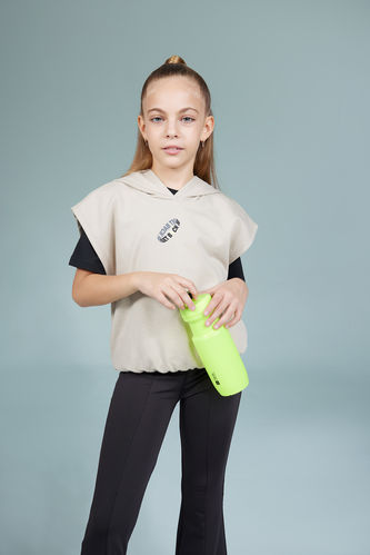 Kız Çocuk Kapüşonlu Baskılı Kolsuz Sweatshirt