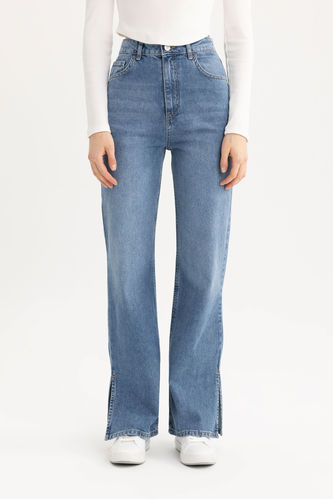 90's Wide Leg Yüksek Bel Geniş Paça Yırtmaçlı Uzun Jean Pantolon