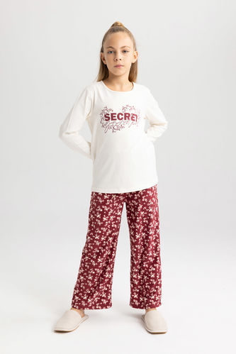Kız Çocuk Baskılı Uzun Kollu Penye Mini Me Pijama Takımı
