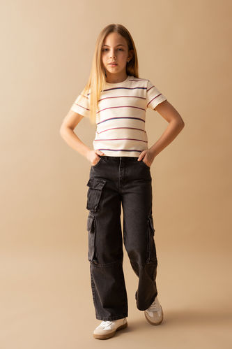 Kız Çocuk Wide Leg Kargo Geniş Paça Jean Pantolon