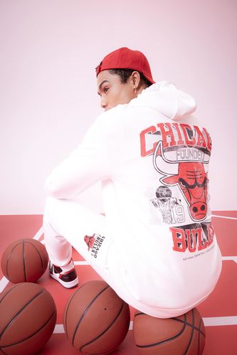 DeFactoFit NBA Chicago Bulls Standart Fit Kapüşonlu Kalın Sweatshirt 
