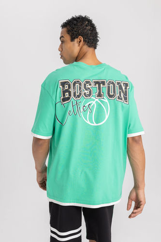 DeFactoFit NBA Boston Celtics Oversize Fit Bisiklet Yaka Kısa Kollu Tişört