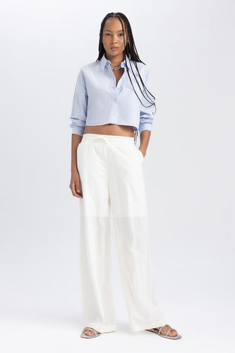 Wide Leg With Pockets Cotton Trousers