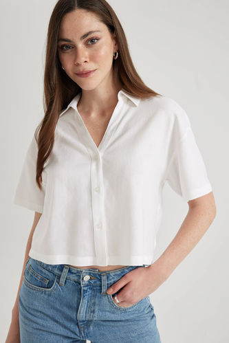 Oversize Fit Shirt Collar Short Sleeve Shirt