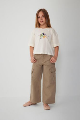 Girl Cargo Wide Leg Cotton Trousers