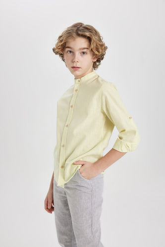 Boy Regular Fit Stand Collar Long Sleeve Shirt