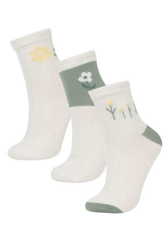 Kadın Jakarlı 3'lü Pamuklu Soket Çorap