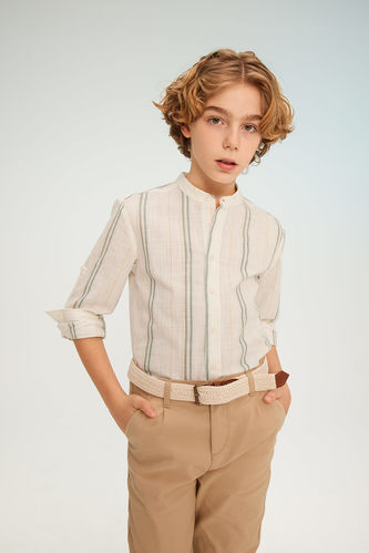 Boy Regular Fit Stand Collar Long Sleeve Shirt