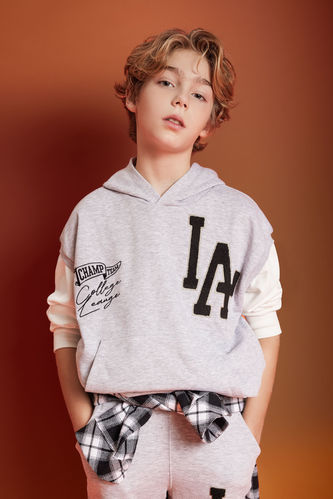 Erkek Çocuk Oversize Fit Nakışlı Kapüşonlu Sweatshirt