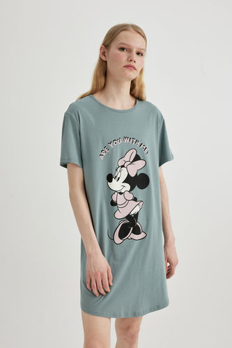 Fall in Love Disney Mickey & Minnie Лицензиялық қалыпты пішім дөңгелек жаға қысқа жеңді Трикотаж көйлек