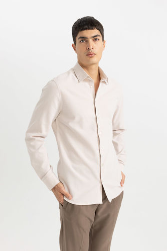Slim Fit Polo Collar Long Sleeve Shirt