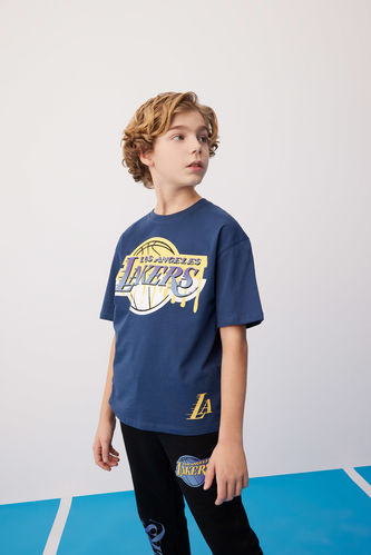 Erkek Çocuk NBA Los Angeles Lakers Oversize Fit Bisiklet Yaka Kısa Kollu Tişört