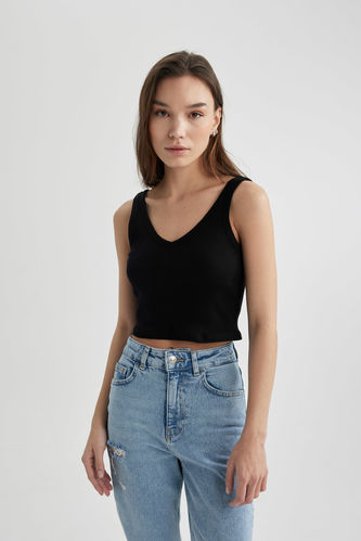 Fitted V-Neck Ribbed Camisole Crop Top