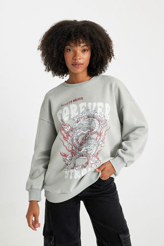 Oversize Fit Printed Long Sleeve Sweatshirt