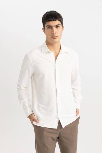 Modern Fit Polo Collar Crinkle Long Sleeve Shirt