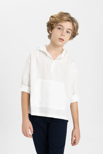 Erkek Çocuk Oversize Fit Kapüşonlu Uzun Kollu Gömlek