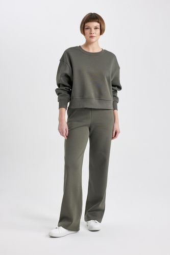 Straight Fit With Pockets Thick Sweatshirt Fabric Trousers