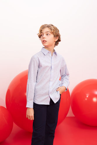 Erkek Çocuk Polo Yaka Poplin Uzun Kollu Gömlek