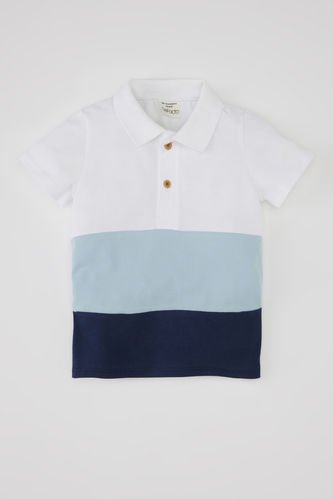 Erkek Bebek Renk Bloklu Pike Kısa Kollu Polo Tişört