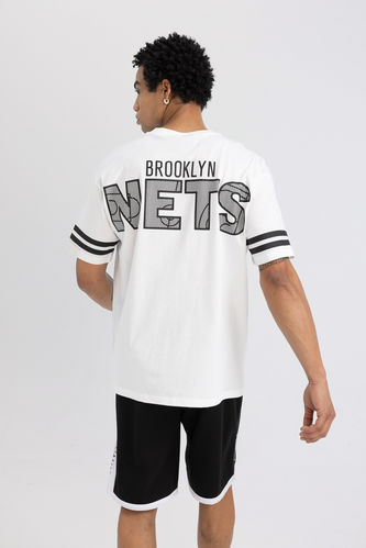 DeFactoFit NBA Brooklyn Nets Boxy Fit Bisiklet Yaka Tişört