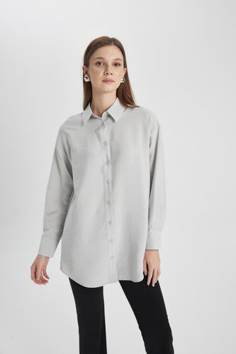 Relax Fit Shirt Collar Long Sleeve Tunic