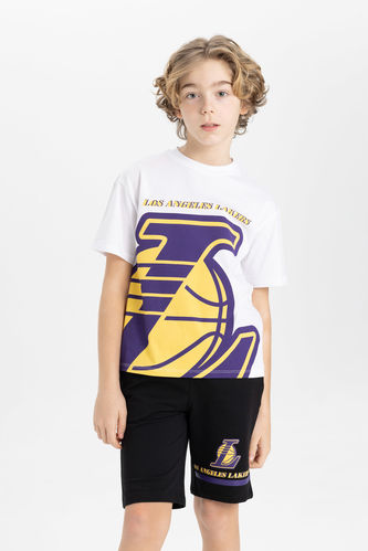 Erkek Çocuk NBA Los Angeles Lakers Oversize Fit Bisiklet Yaka Kısa Kollu Tişört