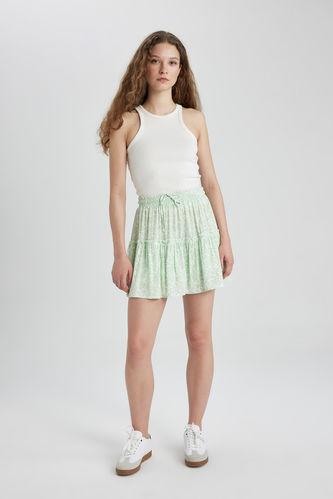 Short Skirt Floral Crinkle Viscose Mini Skirt